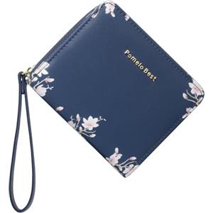 Pomelo Best Portafoglio Donna Corto Mini Portamonte RFID Antifurto con Portamonete portafoglio Donna Piccolo Fiore in Pelle PU - Formato Compatto per Carte di Credito (Blu)