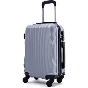 R.Leone Valigia EasyJet 45x36x20 cm Trolley Bagaglio a mano in ABS 4 Ruote (Argento, 3037 Valigia 50x35x20 cm)