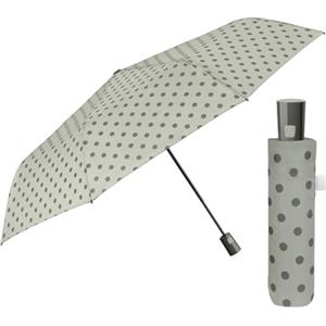 PERLETTI Ombrello Pieghevole Automatico Donna a Pois - Ombrellino Antivento Compatto Piccolo Resistente - Ombrello Mini da Viaggio Borsa Ragazza Colori Pastello - Diametro 96 cm (Grigio a Pois)