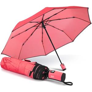 PERLETTI Ombrello Pieghevole Antivento Donna Tinta Unita - Ombrello Compatto da Borsa Resistente Apri Chiudi Automatico - Ombrellino Ragazza da Viaggio Robusto - Diametro 98 cm (Fucsia Fluo)