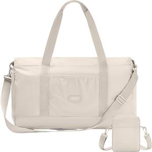 Larkson Borsa da Viaggio Pieghevole Uomo & Donna Beige - Magnus - Packable Weekender 40L - Borsone da Viaggio con Cinghia per Trolley - Pieghevole in Piccola Borsa a Tracolla - Ultraleggera