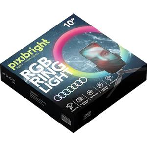 Pixibright Supporto per treppiede RGB Ring Light da 10 - 1,6 m, supporto per telefono, cavo USB da 2 m e 1000 lumen per un'illuminazione perfetta, ideale per vlogging, streaming e fotografia