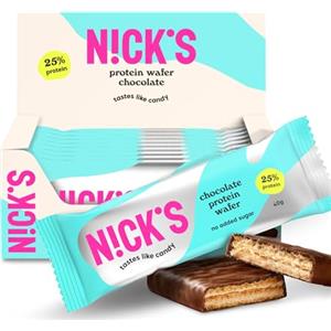 N!CK'S NICKS Barrette di wafer proteico Cioccolato | 25% di proteine | 198 calorie | Barretta proteica a basso contenuto di carboidrati senza zuccheri aggiunti e glutine (9 barrette proteiche x 40g)