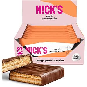 N!CK'S NICKS Barrette di wafer proteico Arancia | 25% di proteine | 203 calorie | Barretta proteica al cioccolato low carb, senza zuccheri aggiunti e glutine (9 barrette proteiche x 40g)
