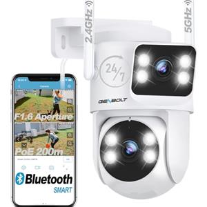 GENBOLT Telecamera WiFi Esterno con Doppia Lente di Sicurezza Esterno,2.4&5Ghz PoE PTZ Videocamera Sorveglianza Esterno Domestica a Circuito Chiuso, WiFi Telecamera IP Notturno per Esterni