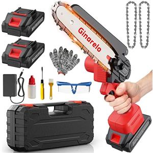 Ginarelo Mini Motosega Elettrica Sega Batteria - Motoseghe per Potatura Taglio Legno e Giardini Seghetto Elettrico con 800W Motori Brushed, 2 Potatore Batterie 6" Minisega Elettrosega Tagliarami Ginarelo