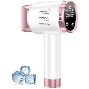 Zerellia Epilatore Luce Pulsata 8°C con Funzione di Raffreddamento a Ghiaccio, 21J Luce Pulsata 9 Livelli, Rossa 600NM a Casa per Donne e Uomini, Dispositivo di Epilazione per Viso, Bikini e Corpo, Rosa