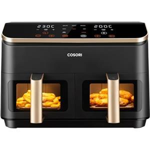COSORI Friggitrice ad Aria Doppio Cestello Digitale, 8,5L Grande Capacità, Funzione 8 in 1, 35-230°C, Finestra, con Ricette Online, CAF-R903, Oro