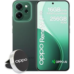 OPPO Reno14 F 5G AI Smartphone, Tripla fotocamera 50+8+2MP, Selfie 32MP, Display 6.57" 120HZ AMOLED FHD+, 6000mAh, RAM 8GB(Esp4GB/6GB/8GB)+ROM 256GB, Supporto Auto [Versione Italia], Luminous Green