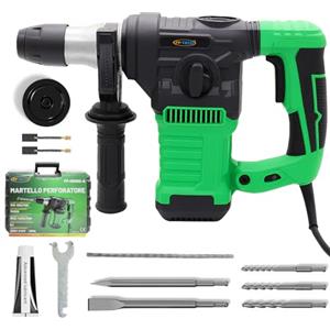 FP-TECH Martello Perforatore Demolitore 1500W 6J SDS Plus | 4 Funzioni, 6 Velocità Variabili, Anti-Vibrazione, Frizione di Sicurezza, Foratura e Scalpello con Valigetta