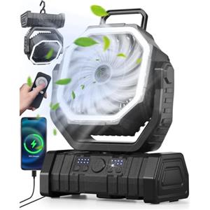 Richday 20000mAh con lanterna LED Ventilatore da campeggio Ventilatore silenzioso a 4 velocità Rotazione di 270° Ventilatore da campeggio all'aperto per uffici Tenda da camera da letto Campeggio