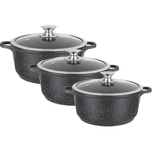 Kamberg - Set di 3 pentole 20/24/28 cm - Ghisa di alluminio - Rivestimento tipo pietra - Coperchi in vetro - Tutti i fuochi inclusi induzione - Senza PFOA - 0008169, nero
