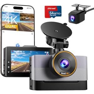 zhiroad Dash Cam Auto 4K+1080P,Doppia WiFi Telecamera Auto Scheda da 64 GB, Dashcam con Display IPS da 3",Visione Notturna+WDR,G-Sensor,Registrazione in loop,170° grandangolo,24H Monitor di Parcheggio