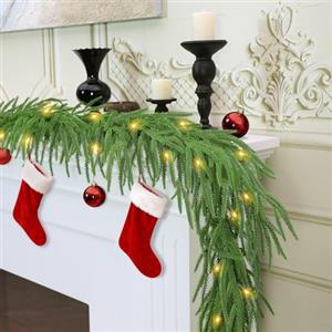 VSTKEN Ghirlanda di Natale 2,7 m, ghirlanda di albero artificiale con luci a LED, decorazione natalizia per parete, camino, scala, giardino, albero di Natale (verde)