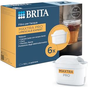 BRITA Filtro acqua rubinetto MAXTRA PRO Limescale Expert confezione da 6 filtri - Riduzione del calcare extra e ideale per bevande calde, filtro originale compatibile con caraffa acqua filtrante BRITA