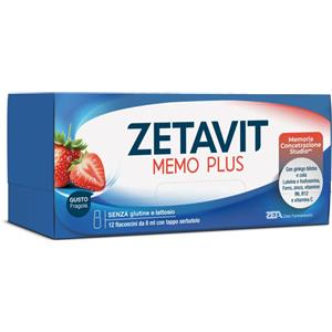 Zeta Farmaceutici ZETAVIT MEMO PLUS - Integratore con Fosfoserina, Luteina e Ginkgo Biloba per Memoria e Funzioni Cognitive - 12 Flaconcini da 8 ml