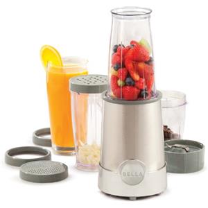BELLA Mini Frullatore Elettrico Portatile Rocket in Acciaio Inossidabile, Set da 12 Pezzi, Mixer e Tritatutto per Smoothies, Frullati e Salse, 285 Watt, Argento