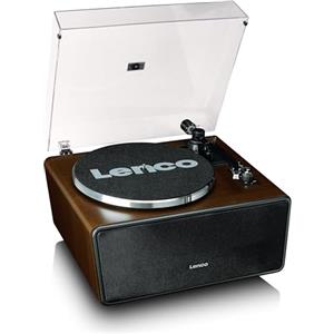 Lenco LS-470WA Giradischi All-in-One con Altoparlanti Integrati (80W), Bluetooth, Trasmissione a Cinghia e Testina Audio Technica - Finitura in Noce