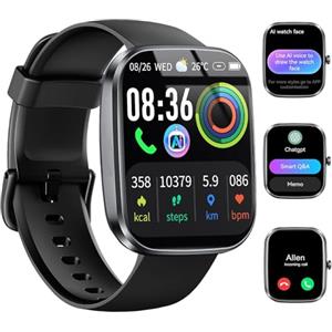 Uaue AI Smartwatch Uomo Donna, 2025 Nuova Fitness Tracker Orologio con Voce AI/Quadrante AI, Chiamate Bluetooth/Cardiofrequenzimetro/Contapassi/Sonno/115+ Sportive, 1.91" Smart Watch Impermeabile IP68