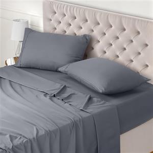 Utopia Bedding - Set Lenzuola Letto Matrimoniali 4 Pezzi 150x200 cm - Spazzolata Poliestre di Microfibra - Oeko-Tex Certificato - Lenzuolo con Angoli, Lenzuolo Piatto e 2 Federe 50x75, Grigio