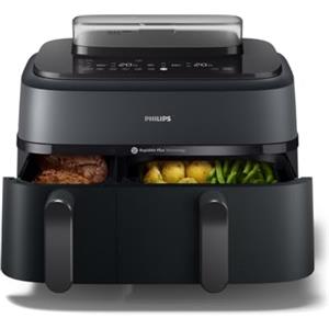 Philips Airfryer Serie 5000 Doppio Cestello con Vapore - Friggitrice ad Aria da 9L, 19 Modalità, 90% di Grassi in Meno, Tecnologia RapidAir Plus e AirSteam, Pulizia con il Vapore, Accessori (NA550/00)