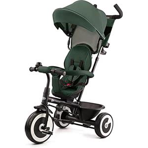 kk Kinderkraft Kinderkraft ASTON Triciclo bambini dai 9 Mesi fino 25 kg, Passeggino con Maniglione regolabile, Bici, Sedile girevole Fronte Mamma e Strada, Cappottina pieghevole, Ruota libera, Verde
