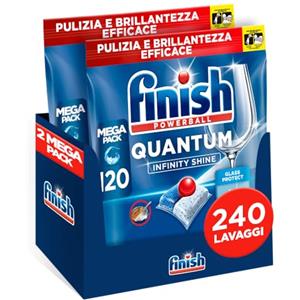 Finish 2 Confezioni di 120 Capsule Lavastoviglie Quantum Infinity Shine, Detergenti per Lavastoviglie per una Pulizia e Brillantezza Efficace