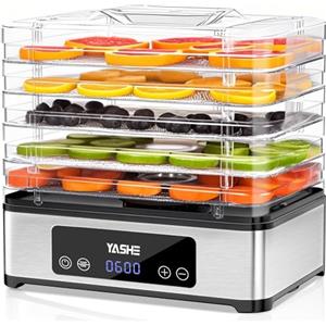 YASHE Essiccatore Alimentare, Essiccatore con 5 Vassoi in Acciaio Inox, 400W, Timer e Temperatura Regolabili per Carne Secca, Erbe, Frutta e Snack per Cani