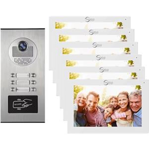 ANJIELO SMART Sistema di videocitofono a 4 fili per appartamento,2/3/4/6/8/10/12 unità 7 pollici monitor 1080P Kit citofono,3 in 1 sblocco,movimento rilevato per villa,Tuya (1 Campanell+ 6 Monitor)