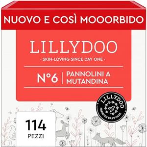 LILLYDOO Pannolini a mutandina LILLYDOO - Taglia 6 (13+ kg), pacco scorta (114 unità),nuove tasche pipì e pupù, massima protezione, 0% profumi e lozioni, ideali per pelli sensibili, dermatologicamente testati