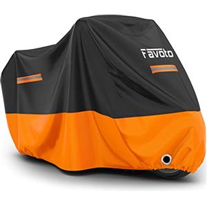 Favoto Telo Coprimoto Esterna Impermeabile - Copertura per Moto XXL 210D Oxford Antipolvere Protezione UV Antivento 245x105x125cm Nero Arancione
