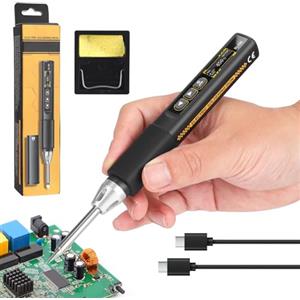 Strixorn Saldatore a Stagno a Batteria, Mini Saldatore Cordless Digitale, 96 W Saldatore a Batteria Professionale, Tipo-C, Display LCD, Temperatura Regolabile, Saldatore a Punti per Saldatura