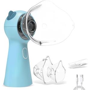 Focenat Aerosol Portatile Silenzioso Aersol per Adulti e Bambini Aerosol Ultrasuoni Macchina Aerosol Adulti Apparecchio per Aerosol USB Ricaricabile con 2 Maschere e Boccaglio per Viaggi e Domestico (blu)
