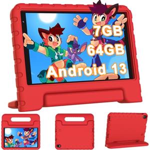 YESTEL Tablet Bambini 8 Pollici Android 13, 7GB RAM 64GB ROM 1TB Espandibile, WiFi 6 BT 5.0, 5MP+2MP, 3600mAh, 1280*800, GPS, Controllo Parentale, Apprendimento Educazione, Tablet PC con Custodia, Rosso