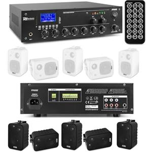 PROSTORE ITALY IMPIANTO AUDIO FILODIFFUSIONE 100V ZONE 2 SEPARATE USB INGRESSO PC TV USB BLUETOOTH (NERE 6 CASSE)