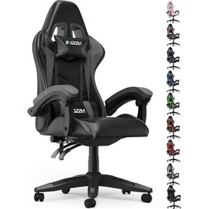 bigzzia Sedia da Gaming, Ergonomica, Per Gamer, con Cuscino Lombare e Poggiatesta, Regolabile in Altezza, Sedia Per Computer, Per Ufficio (Grigio)