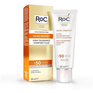 RoC Fluido Solare Viso SPF 50 - Ipoallergenico e Senza Profumo per Pelle Sensibile - 50 ml