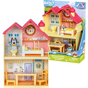 Rocco Giocattoli Bluey Mini Home - Playset Portatile con 3 Stanze, Mobili Rimovibili e Action Figure Inclusa