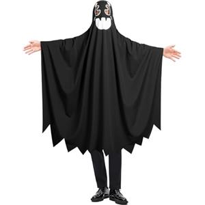 DiULi Costume da Fantasma di Halloween, Costume Fantasma per Adulti, Mantello da Fantasma di Halloween, Nero Arrabbiato, per Carnevale Cosplay
