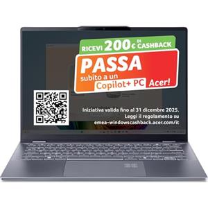 acer Swift 14 AI Laptop | Display 14" WUXGA OLED | Intel Core Ultra 7-258V | 32 GB RAM | 1024 GB SSD | Copilot+ PC | Windows 11 | QWERTY | PC Portatile IA, Intel Core Ultra 7 258V, 14"