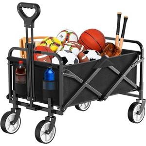 HOFTME Carrello Pieghevole su Ruote, Carro da di Grande Capacità con Maniglia Regolabile e Borsa di Copertura, Trasportatore da Picnic per Festival Shopping Campeggio Giardino Spiaggia (Nero-1)