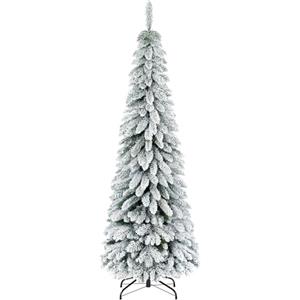 HOMCOM Albero di Natale Slim Innevato 180cm con 523 Rami e Base in Acciaio, Albero di Natale Alto e Stretto per Interni