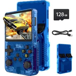 Febotak R36S - Console da gioco retrò portatile con schermo IPS da 3,5", 128 GB di memoria, oltre 40.000 giochi, basato su LINXU Open Source ARKOS, batteria da 3500 mAh (Blu scuro)