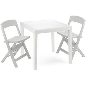 Dmora Set Salotto da Esterno Falconara, Salottino Outdoor o Indoor, Tavolo Quadrato con 2 sedie Pieghevoli, Made in Italy, Bianco