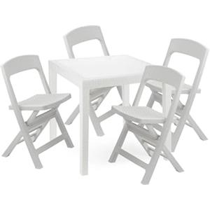 Dmora Set Salotto da Esterno Falconara, Salottino Outdoor o Indoor, Tavolo Quadrato con 2 sedie Pieghevoli, Made in Italy, Bianco