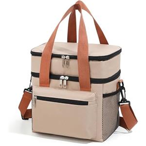 HFLZBRO Borsa Termica Grande per Pranzo, Borsa Pranzo Lavoro, con Doppio Scomparto Impermeabile e Tracolla Regolabile - Ideale per Ufficio, Picnic, Viaggi e Spiaggia (Kaki,LARGE)