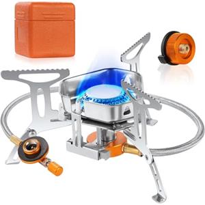 Adiwo Fornello a Gas da Campeggio, 3500 W Mini Stufa da Campeggio, Fornello Campeggio Gas Portatile con Accensione Piezoelettrica, Mini Stufa da Campeggio Antivento per Campeggio Trekking Picnic