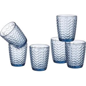 Baroni Home Set 6 pz Bicchieri Wave in Vetro Colorati e Decorati con Righe in Rilievo 30 CL, Bicchieri Eleganti Lavabili in Lavastoviglie, 8x8x9,5 cm Blu