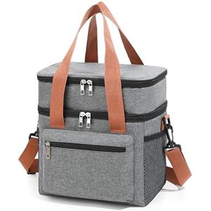 HFLZBRO Borsa Termica Grande per Pranzo, Borsa Pranzo Lavoro, con Doppio Scomparto Impermeabile e Tracolla Regolabile - Ideale per Ufficio, Picnic, Viaggi e Spiaggia (blu, grande) (Grigio, XL)