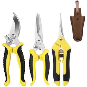 xianynow 3 Pezzi Forbici da Giardino, Set Giardinaggio, Forbici da Potatura Professionali con Blocco di Sicurezza, per Rose, Fiori, Piante, Rami, Ortaggi, Frutti, Bonsai, Giallo